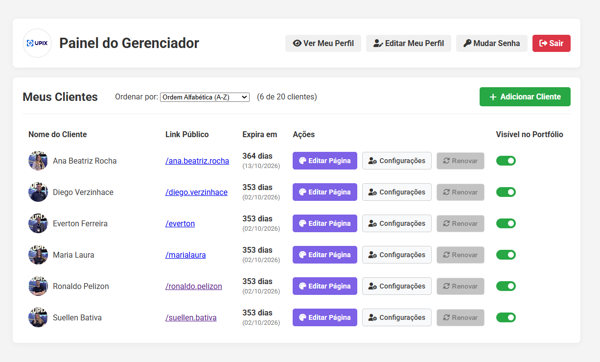 Painel do Gerenciador Link Abaixo